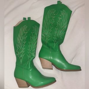 Nasty Gal Green Cut Out Western Boots